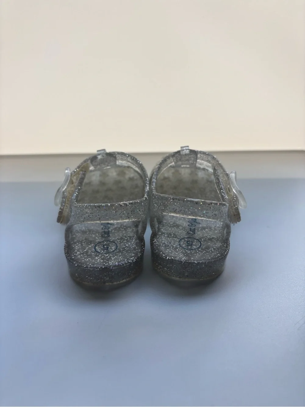 Kids Clear Glitter Jelly Sandals - Silver Sparkle
